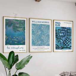 Blue Art Poster Set Of 3 - Monet Water Lilies, William Morris Floral Print, Paul Klee Abstract Wall Art, Modern & Vintage Prints, Gift - thumbnail 1