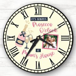 Prosecco O'clock Mums House Photo Mother's Day Gift Yellow Personalised Clock