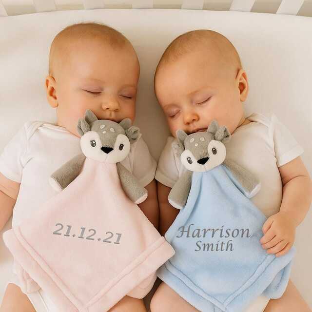 Personalised Baby Comforter Embroidered Deer Fawn Toy For New Comfort Blanket Gift Girl Or Boy Twins Newborn - image 1