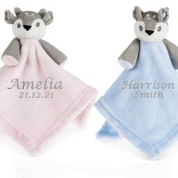 Personalised Baby Comforter Embroidered Deer Fawn Toy For New Comfort Blanket Gift Girl Or Boy Twins Newborn - thumbnail 2