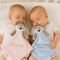 Personalised Baby Comforter Embroidered Deer Fawn Toy For New Comfort Blanket Gift Girl Or Boy Twins Newborn - thumbnail 1