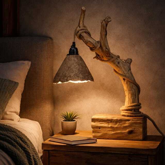 Handcrafted Wood Branch Table Lamp - Wabi-Sabi Forest Decor - image 1