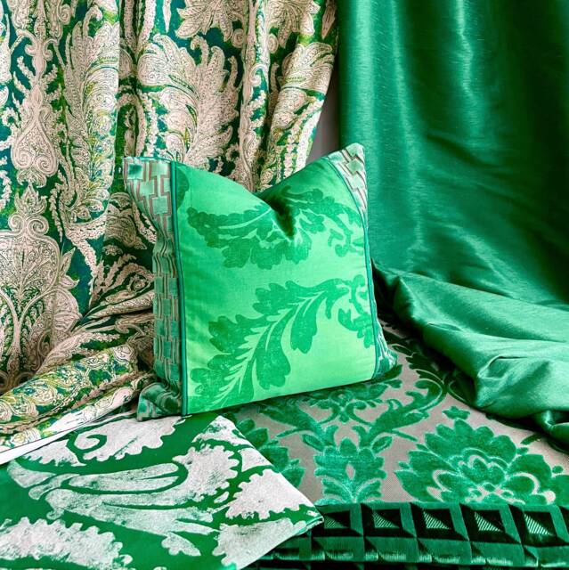 Emerald Green Velvet Pillow Cover Designers Guild Bohemian Cushion - image 1