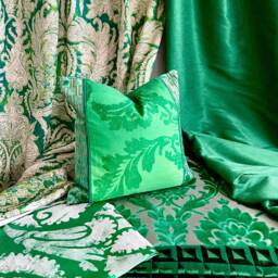 Emerald Green Velvet Pillow Cover Designers Guild Bohemian Cushion - thumbnail 1