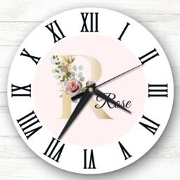 Floral Alphabet Name Initial Letter R Personalised Gift Clock - thumbnail 1