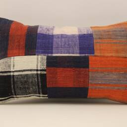 Vintage Turkish Kilim Lumbar Pillow Cover, Boho Patchwork Cushion - 12x20 In - thumbnail 2