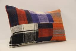 Vintage Turkish Kilim Lumbar Pillow Cover, Boho Patchwork Cushion - 12x20 In - thumbnail 1