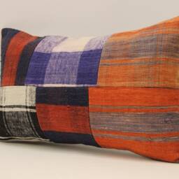 Vintage Turkish Kilim Lumbar Pillow Cover, Boho Patchwork Cushion - 12x20 In - thumbnail 3