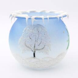 Czech Blue Lampwork Glass Christmas Winter Candle Holder Hand Painted - thumbnail 2