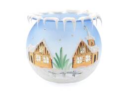 Czech Blue Lampwork Glass Christmas Winter Candle Holder Hand Painted
