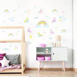 Unicorn Rainbow Wall Decals Pastel Nursery Decor, Eco-Friendly - thumbnail 3