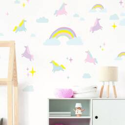 Unicorn Rainbow Wall Decals Pastel Nursery Decor, Eco-Friendly