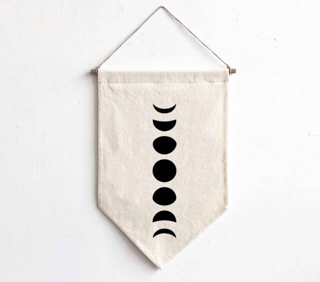 Moon Phase Banner-Custom Handmade Wall Hanging-Miniature Banner Hanging-Canvas Flag-Pennant Banner - Gifts For Her, Him - image 1