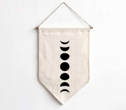 Moon Phase Banner-Custom Handmade Wall Hanging-Miniature Banner Hanging-Canvas Flag-Pennant Banner - Gifts For Her, Him - thumbnail 1