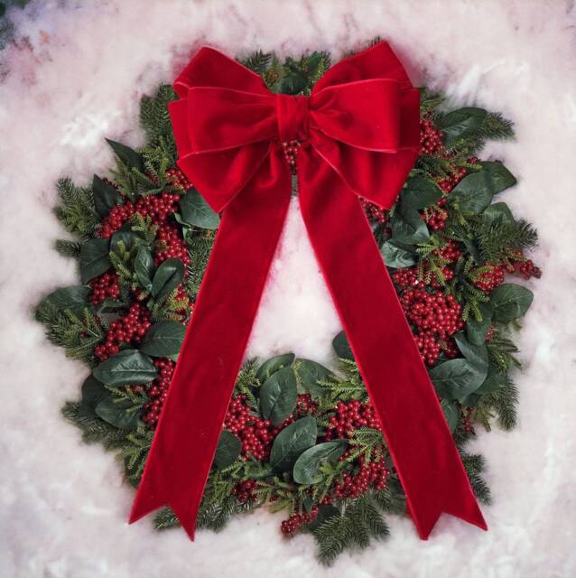Luxury Velvet Red 8 Inch Or 10 Bow 12 Tails With Back Tie. Christmas, Wreaths, Decor - image 1