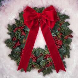 Luxury Velvet Red 8 Inch Or 10 Bow 12 Tails With Back Tie. Christmas, Wreaths, Decor - thumbnail 1