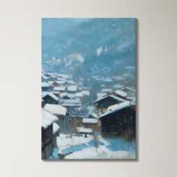 Swiss Alps Village 3 Panel Split Canvas Wall Art Snow Rooftops Winter Mountain Landscape Oil Painting Framed Home Decor Gift - thumbnail 4