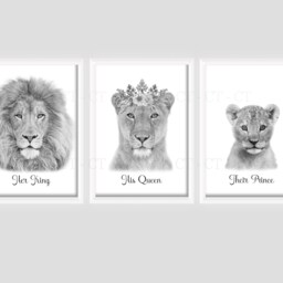 Lion Personalised Prints Couple Lioness King Queen Cub Prince Princess Bed Unframed - thumbnail 2