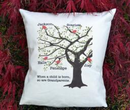 Grandparents Gift, Mother's Day, Grandchildren Family Tree, Birds Pillow, Red Heart Christmas Gift, Ruby Anniversary - thumbnail 1
