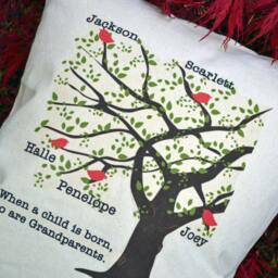 Grandparents Gift, Mother's Day, Grandchildren Family Tree, Birds Pillow, Red Heart Christmas Gift, Ruby Anniversary - thumbnail 2