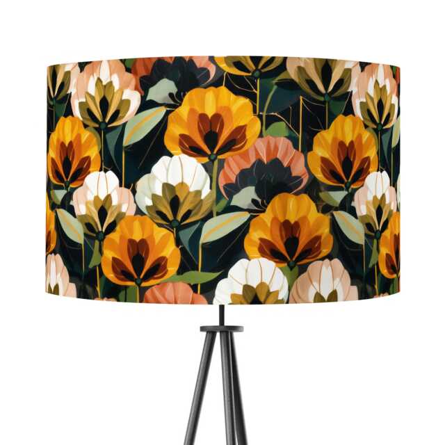 Mid Century Vintage Style Brown Orange Green Floral Lampshade 25cm 30cm 35cm 40cm 45cm - Drum Lamp Shade Handmade Ceiling Modern - image 1