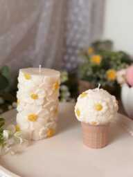 Cylinder Candle With Daisies, Scent Of Your Choice - thumbnail 1