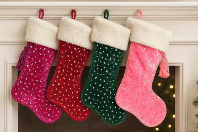 Christmas Stocking Handmade With Green Velvet & Embellished Crystals Pearls . Perfect Gift Bag - image 1