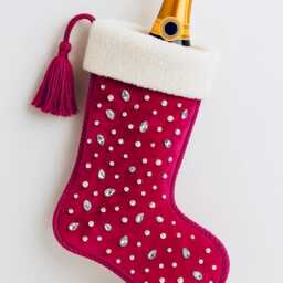 Christmas Stocking Handmade With Green Velvet & Embellished Crystals Pearls . Perfect Gift Bag - thumbnail 3