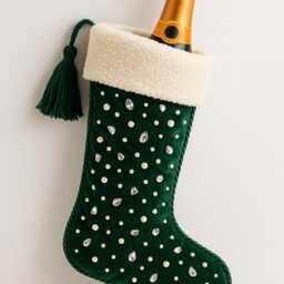 Christmas Stocking Handmade With Green Velvet & Embellished Crystals Pearls . Perfect Gift Bag - thumbnail 2