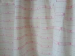 Handmade Kitchen Curtain, White & Pale Pink Rod Pocket Privacy Curtain - thumbnail 1