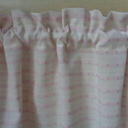 Handmade Kitchen Curtain, White & Pale Pink Rod Pocket Privacy Curtain - thumbnail 4