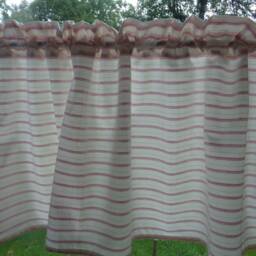 Handmade Kitchen Curtain, White & Pale Pink Rod Pocket Privacy Curtain - thumbnail 2