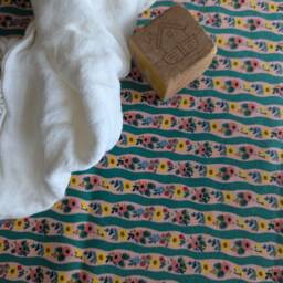 Floral Crib Sheet Botanical Baby Bedding, Pink Rust Yellow Green - thumbnail 3