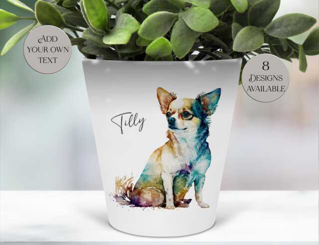 Personalised Chihuahua Plant Pot - Dog Pen Storage & Makeup Brush Holder Pet Memorial Desk Organizer - image 1