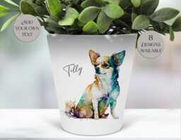 Personalised Chihuahua Plant Pot - Dog Pen Storage & Makeup Brush Holder Pet Memorial Desk Organizer - thumbnail 1