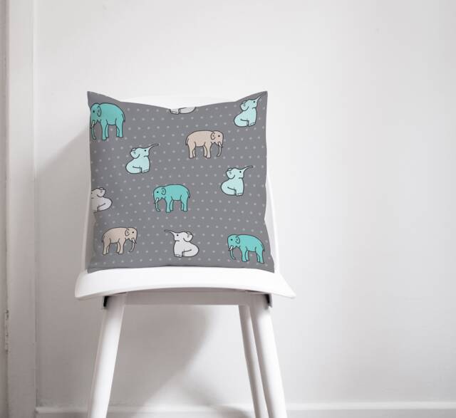 Grey With Multicoloured Elephants Design Cushion, Throw Pillow, Sofa Cushion - image 1