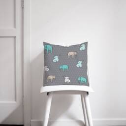 Grey With Multicoloured Elephants Design Cushion, Throw Pillow, Sofa Cushion - thumbnail 2