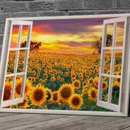 Sunflowers Window 3D Effect Canvas Framed Glossy Premium With Metal Hanger Various Sizes - thumbnail 2