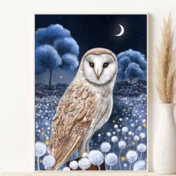 A4 Original Art Print - Spiritual Spirit Guide Art Night Owl Wall Decor Fantasy Poster Barn Wall - thumbnail 4