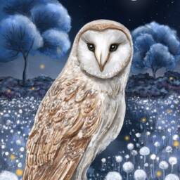 A4 Original Art Print - Spiritual Spirit Guide Art Night Owl Wall Decor Fantasy Poster Barn Wall - thumbnail 3