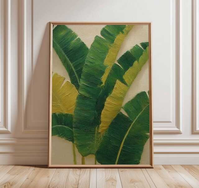 Banana Leaf Wall Art Print, Tropical Botanical Poster, Green Jungle Plant Artwork, Modern Nature Decor, Exotic Boho Home Print - image 1