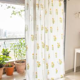 Floral Yellow & Green Sheer Curtains, Pack Of 1, Soft Fabric, Sheer Panels, Curtains Boho, Curtain Panels, Blockprint Curtains, Window Panels - thumbnail 3