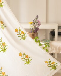 Floral Yellow & Green Sheer Curtains, Pack Of 1, Soft Fabric, Sheer Panels, Curtains Boho, Curtain Panels, Blockprint Curtains, Window Panels - thumbnail 1