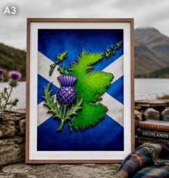 Scottish Thistle Map Print - Celtic Heritage Wall Art, Scotland Flag Artwork - thumbnail 1