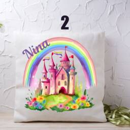 Personalised Rainbow Castle Fairy Tale Pillow, Princess Castle, Dream Cushion, Girls, Girls Bedroom Gifts Pillow, Gift For - thumbnail 2
