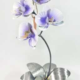 Handmade Orchid Flower Sculpture White & Purple Anniversary Ornament Romantic Gift Metal Handcrafted Floral Centre Piece Wedding Present - thumbnail 2