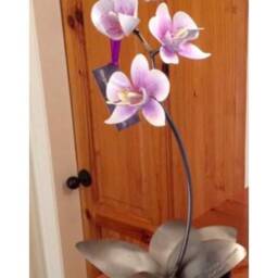 Handmade Orchid Flower Sculpture White & Purple Anniversary Ornament Romantic Gift Metal Handcrafted Floral Centre Piece Wedding Present - thumbnail 4