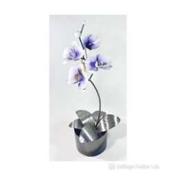 Handmade Orchid Flower Sculpture White & Purple Anniversary Ornament Romantic Gift Metal Handcrafted Floral Centre Piece Wedding Present