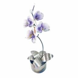 Handmade Orchid Flower Sculpture White & Purple Anniversary Ornament Romantic Gift Metal Handcrafted Floral Centre Piece Wedding Present - thumbnail 3