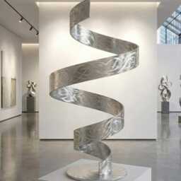 Silver Metal Sculpture Handcrafted Luxury Modern Art Twist, Indoor Or Outdoor - thumbnail 2